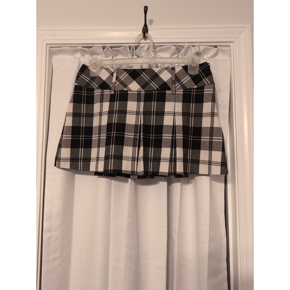 Vintage Candies Y2K Black and White Pleated Plaid Mini Skirt‎ Size 9
